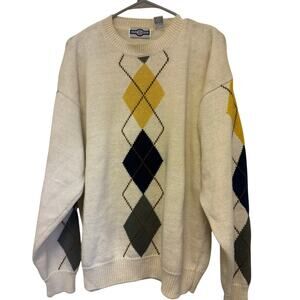 Vintage Gulf Traders Argyle Sweater Yellow Green Size XL